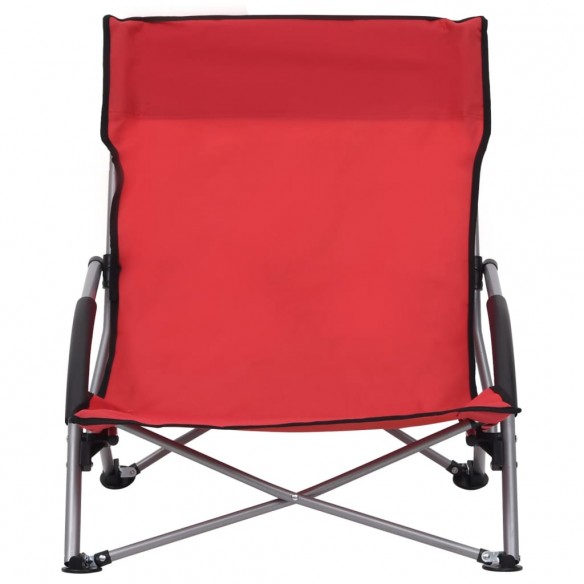 Chaises de plage pliables 2 pcs Rouge Tissu