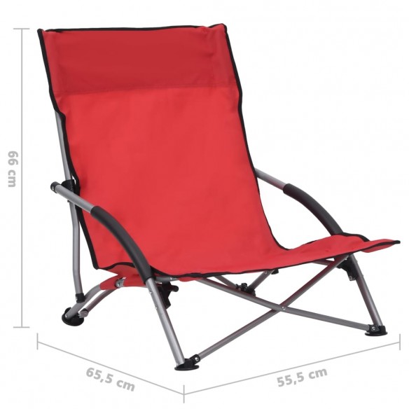 Chaises de plage pliables 2 pcs Rouge Tissu