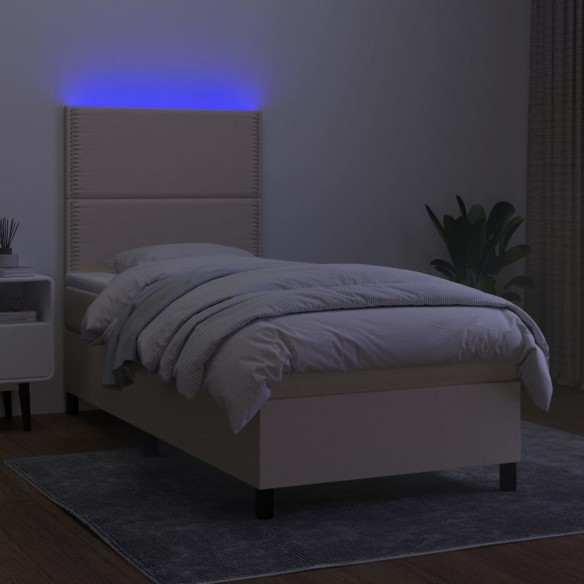 Cadre de lit et matelas et LED Crème 100x200cm Tissu