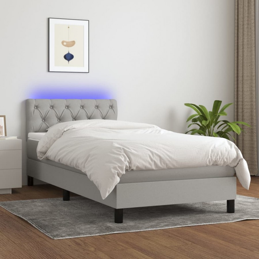 Cadre de lit avec matelas et LED Gris clair 80x200cm