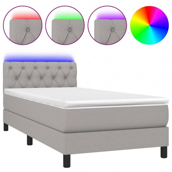 Cadre de lit avec matelas et LED Gris clair 80x200cm