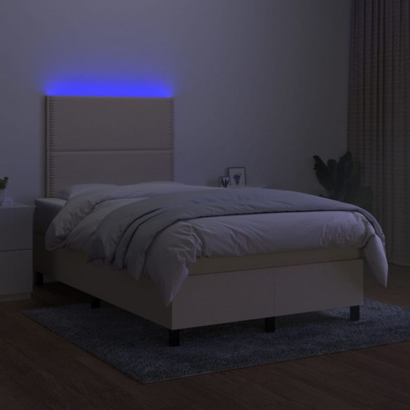 Cadre de lit et matelas et LED Crème 120x200cm Tissu