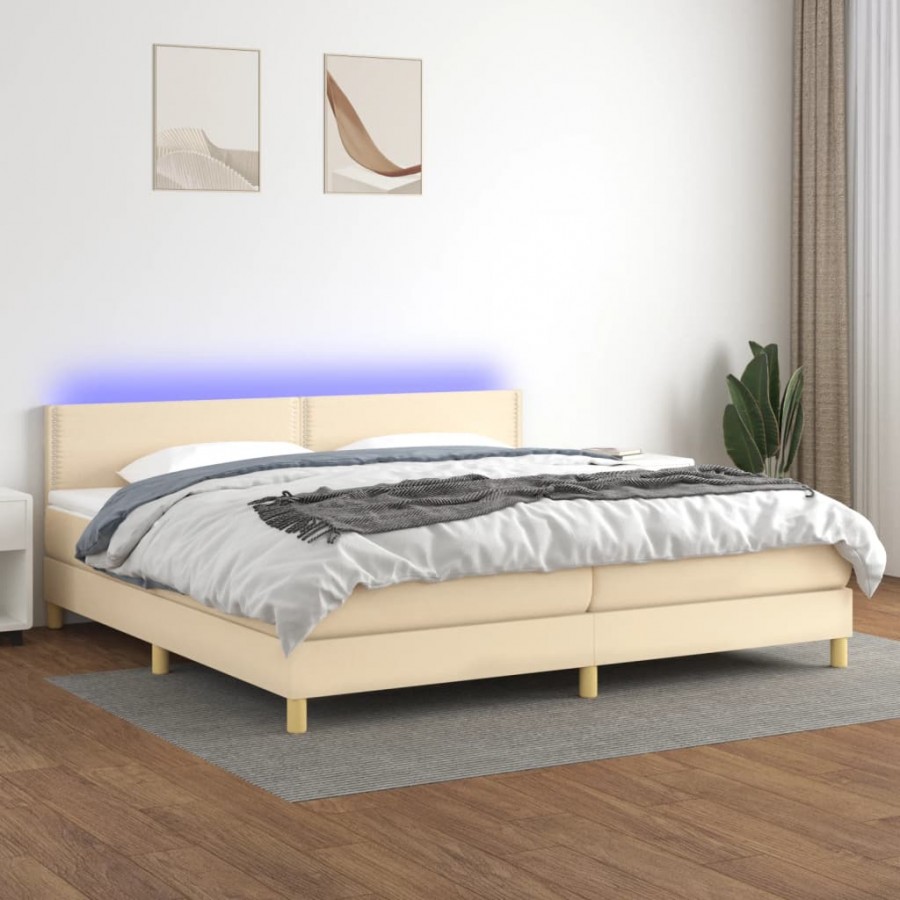 Cadre de lit et matelas et LED Crème 200x200cm Tissu