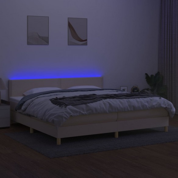 Cadre de lit et matelas et LED Crème 200x200cm Tissu