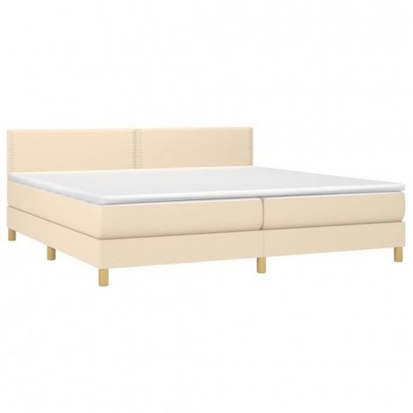 Cadre de lit et matelas et LED Crème 200x200cm Tissu