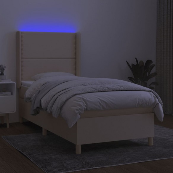 Cadre de lit matelas et LED Crème 100x200 cm Tissu