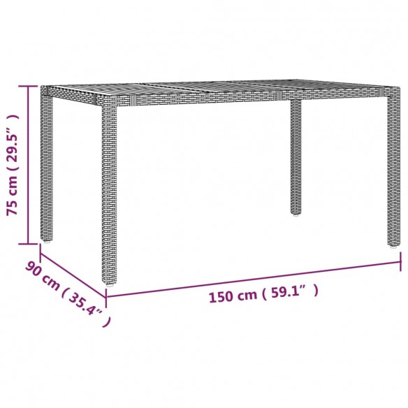 Table de jardin plateau en bois Noir Résine tressée bois massif