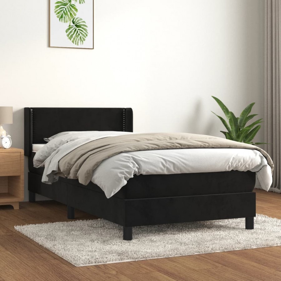 Cadre de lit avec matelas Noir 100x200 cm Velours