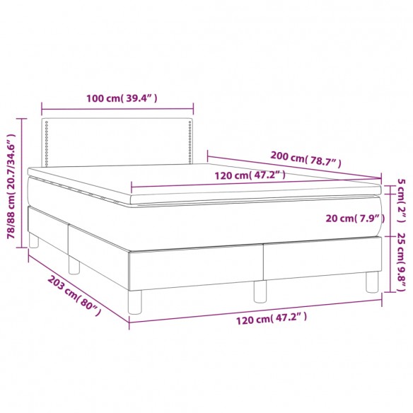 Cadre de lit avec matelas Noir 120x200 cm Velours