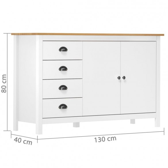 Buffet Hill Blanc 130x40x80 cm Bois de pin solide