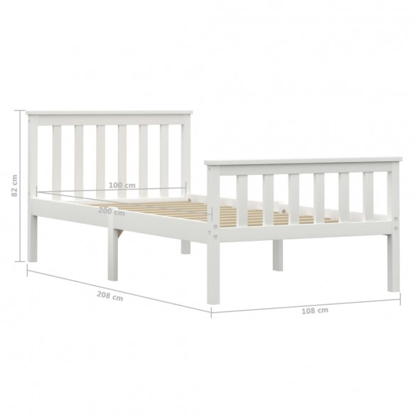 Cadre de lit Blanc Bois de pin massif 100 x 200 cm