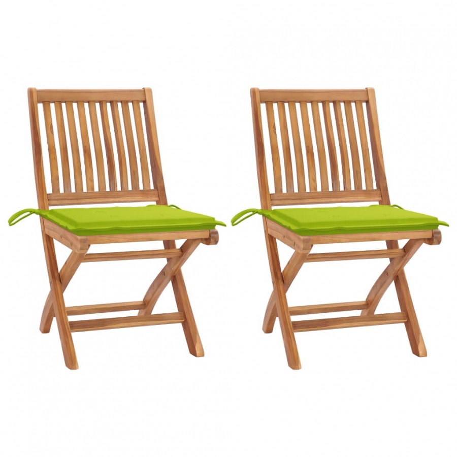 Chaises de jardin 2 pcs avec coussins vert vif Bois de teck