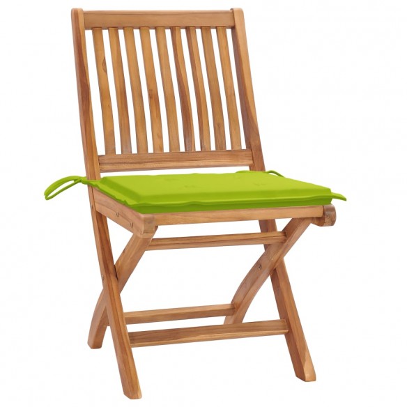 Chaises de jardin 2 pcs avec coussins vert vif Bois de teck