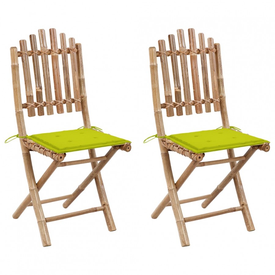 Chaises pliables de jardin 2 pcs avec coussins Bambou