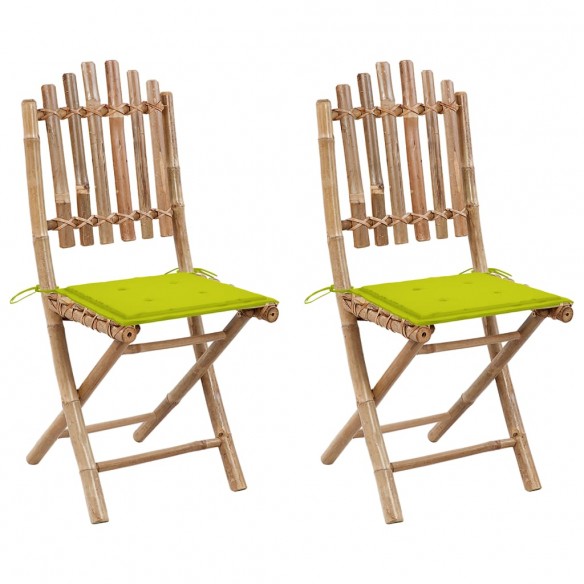 Chaises pliables de jardin 2 pcs avec coussins Bambou