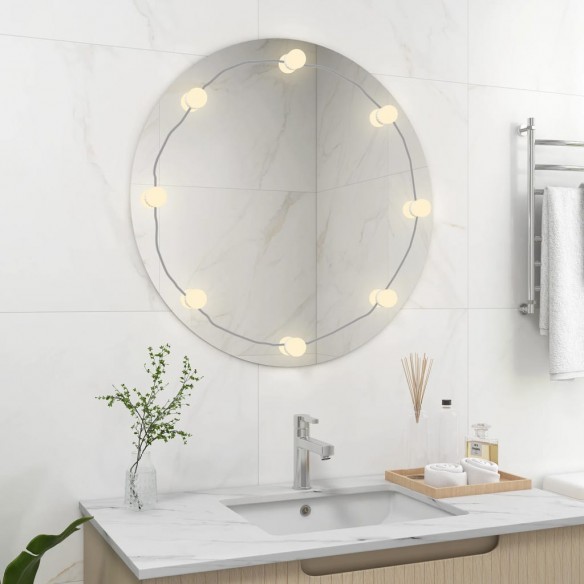 Miroir mural sans cadre avec lampes LED Rond Verre