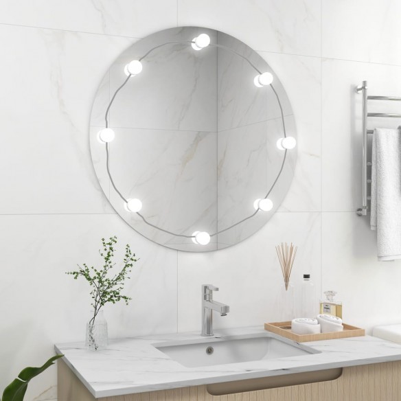 Miroir mural sans cadre avec lampes LED Rond Verre