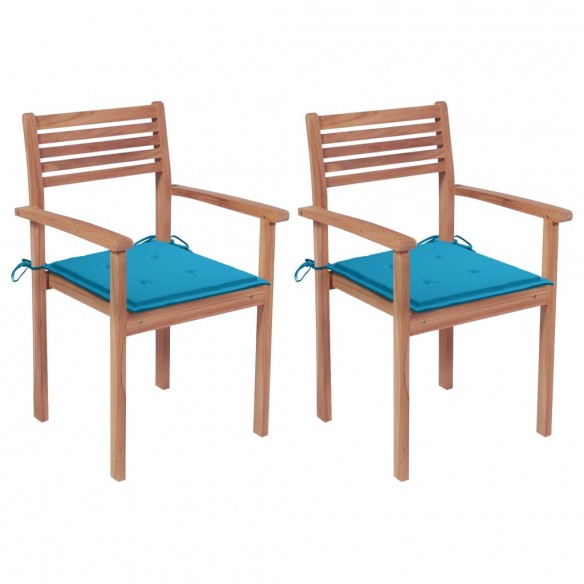 Chaises de jardin 2 pcs avec coussins bleu Bois de teck massif