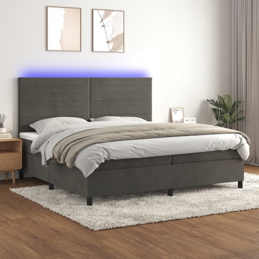 Cadre de lit avec matelas LED Gris foncé 200x200 cm