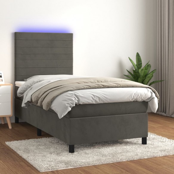 Cadre de lit avec matelas LED Gris foncé 100x200 cm