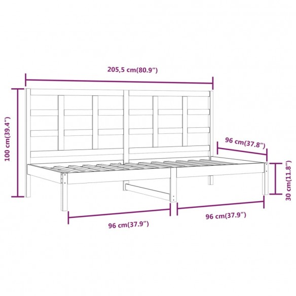 Lit de jour Blanc 90x200 cm Bois de pin massif