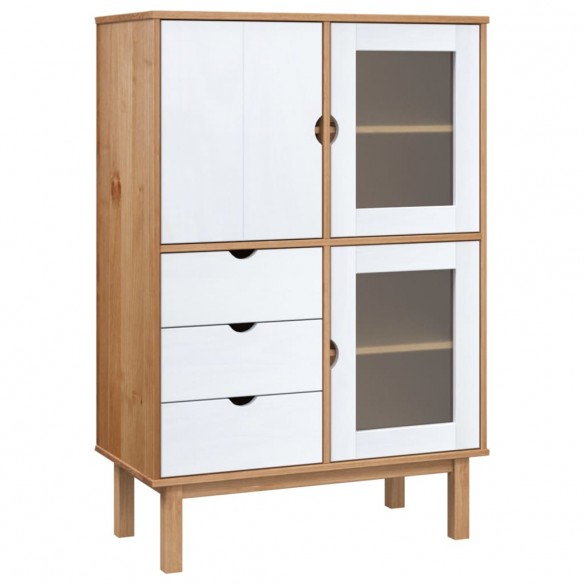 Buffet haut OTTA Marron et blanc 85x43x125 cm Bois massif pin