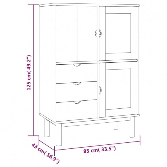 Buffet haut OTTA Marron et blanc 85x43x125 cm Bois massif pin