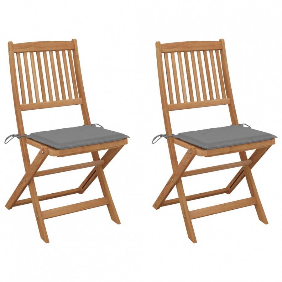 Chaises pliables de jardin 2 pcs avec coussins Bois d'acacia