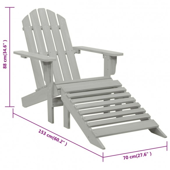 Chaise de jardin avec pouf Bois Gris