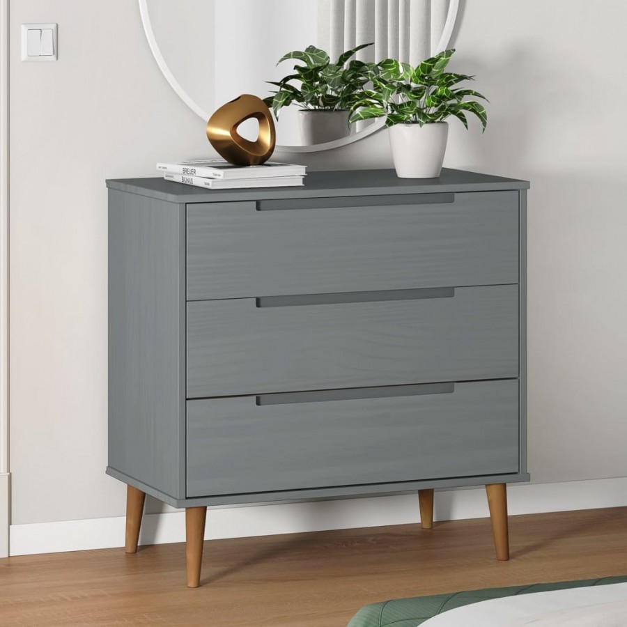 Commode MOLDE Gris 80x40x80 cm Bois de pin massif