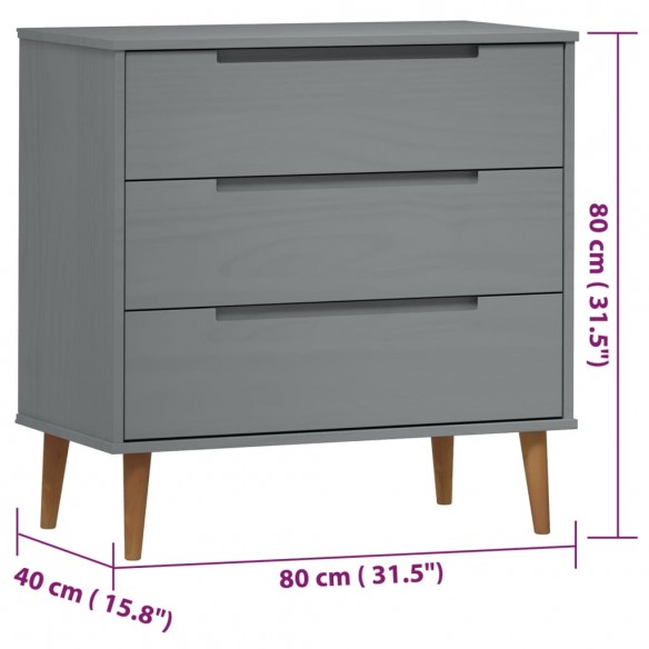 Commode MOLDE Gris 80x40x80 cm Bois de pin massif