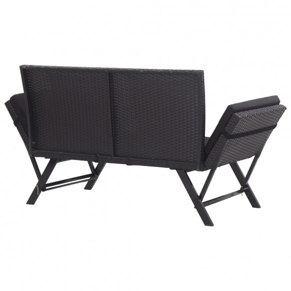 Banc de jardin avec coussins 176 cm Noir Résine tressée