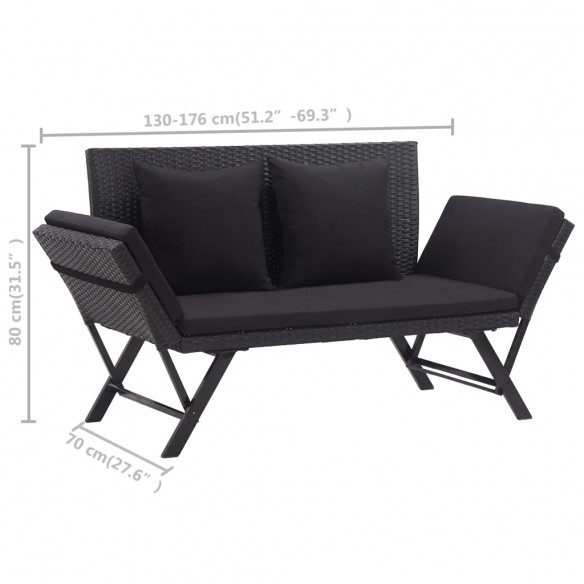 Banc de jardin avec coussins 176 cm Noir Résine tressée