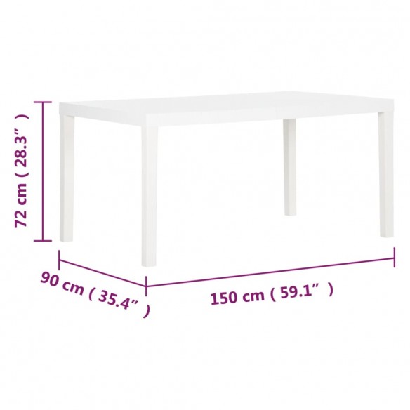 Table de jardin 150x90x72 cm PP Blanc