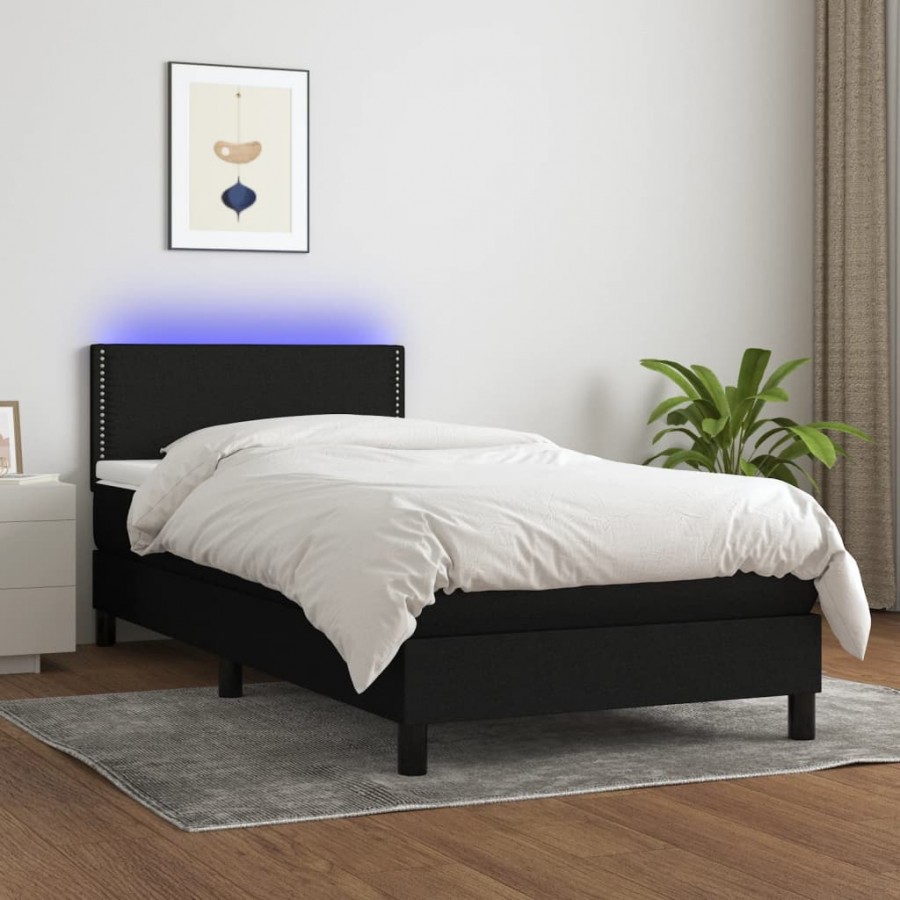 Cadre de lit avec matelas et LED Noir 80x200cm Tissu