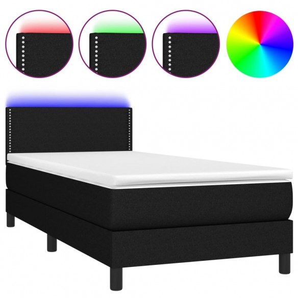 Cadre de lit avec matelas et LED Noir 80x200cm Tissu