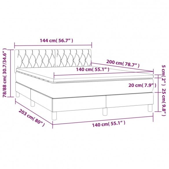 Cadre de lit avec matelas Noir 140x200 cm Tissu