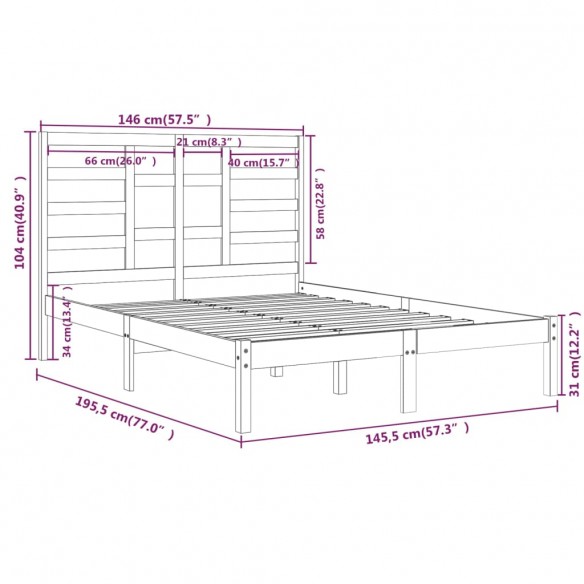 Cadre de lit Bois de pin massif 140x190 cm