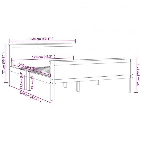 Cadre de lit Bois de pin massif 120x200 cm