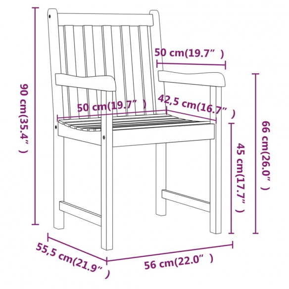 Chaises de jardin 2 pcs Bois d'acacia solide