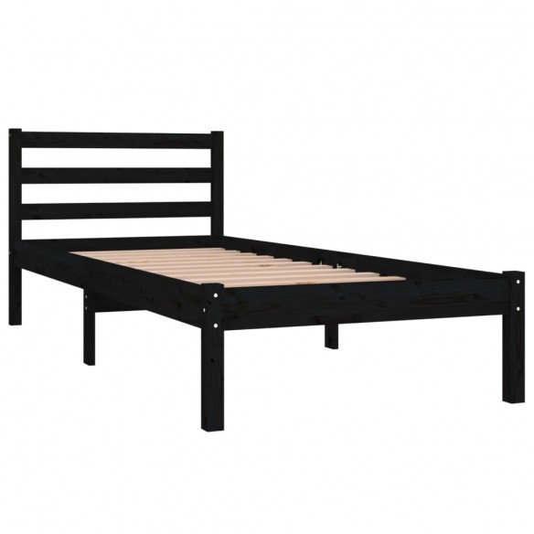 Cadre de lit Bois de pin massif 75x190 cm Noir petit simple