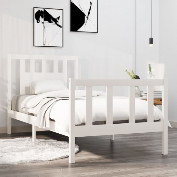 Cadre de lit Blanc Bois massif 90x190 cm Simple