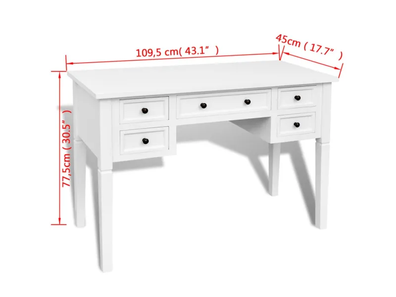 Bureau blanc à 5 tiroirs