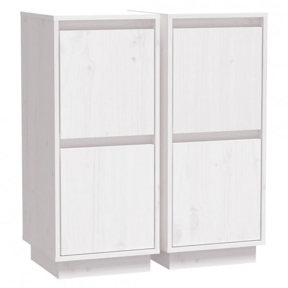 Buffets 2 pcs Blanc 31,5x34x75 cm Bois massif de pin