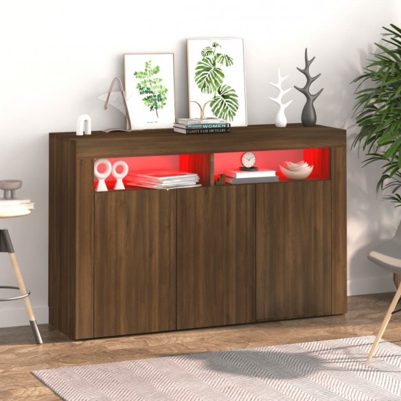 Buffet avec lumières LED chêne marron 115,5x30x75 cm