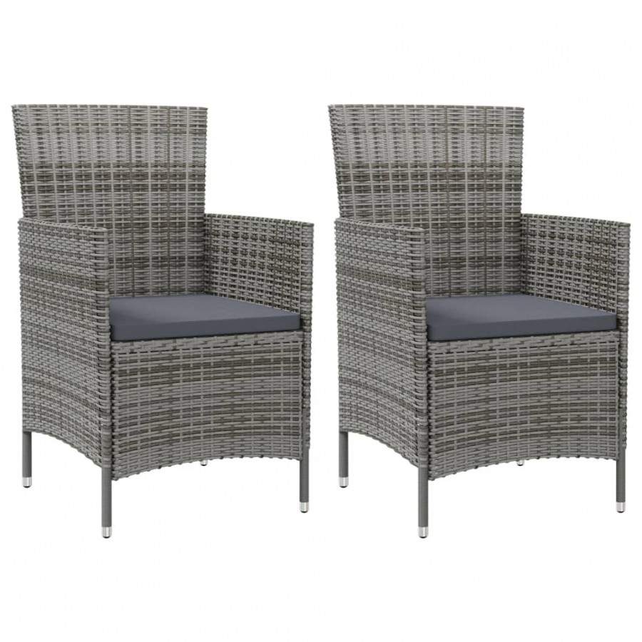 Chaises de jardin avec coussins 2 pcs Résine tressée Gris