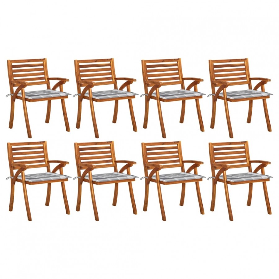 Chaises de jardin avec coussins 8 pcs Bois d'acacia solide