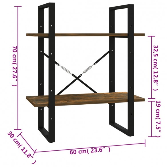 Bibliothèque 2 niveaux Chêne fumé 60x30x70 cm Bois d'ingénierie