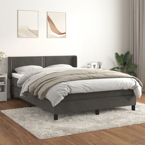 Cadre de lit et matelas Gris foncé 140x200cm Velours