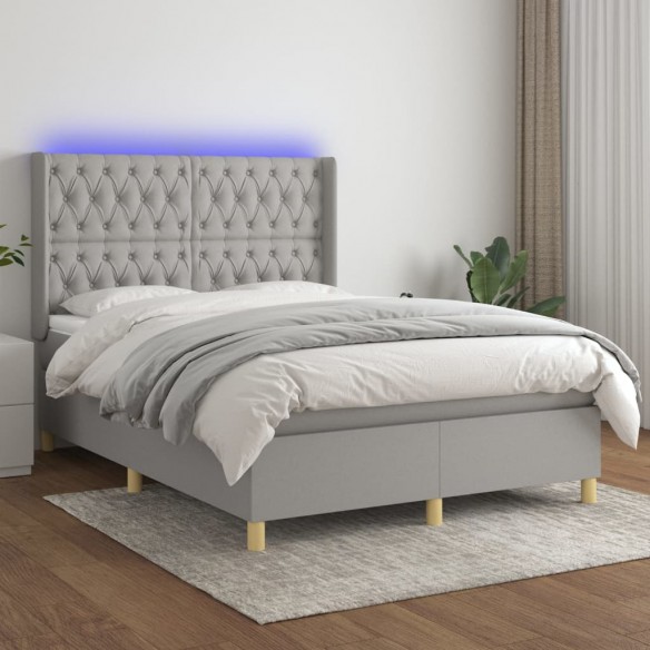 Cadre de lit matelas LED Gris clair 140x200 cm Tissu